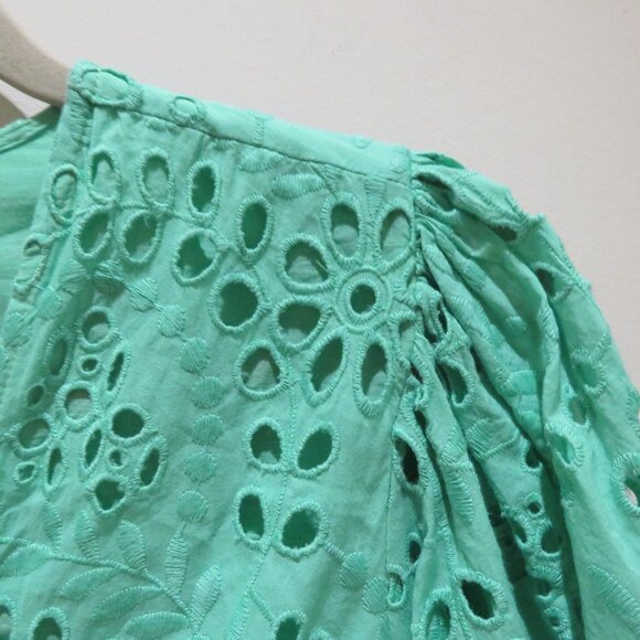 KAREN MILLEN Cotton Broderie Wrap Mini Dress in Mint Green Feminine Preppy Sz 8 - Picture 6 of 14